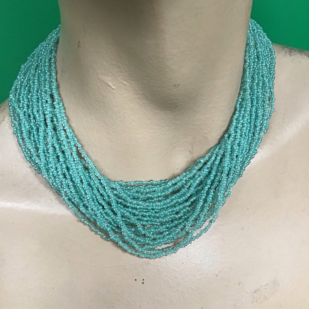 Vintage Aquamarine Glass Beaded Necklace